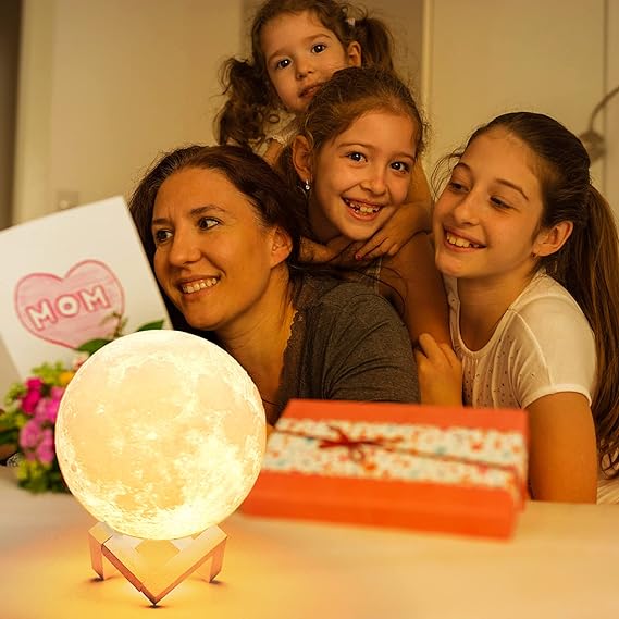 3D Moon Lamp with Wooden Base