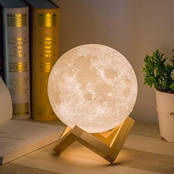 3D Moon Lamp with Wooden Base